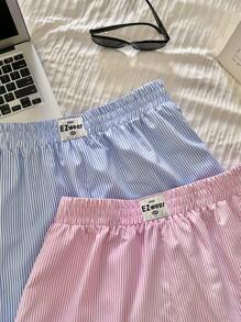 Comfortcana 2 chiếc/Bộ quần short thường ngày sọc hồng và xanh cỡ lớn - Nhiều màu - Xem 3