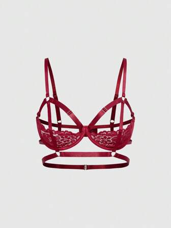 Goth 1 pièce Soutien-gorge gothique à bonnet demi-coupe matelassé avec dentelle et fil