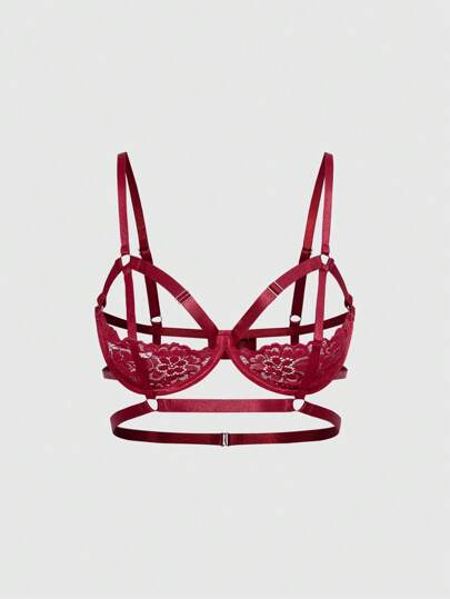 1pc Gothic Lace Wire Padded Half Cup Bra