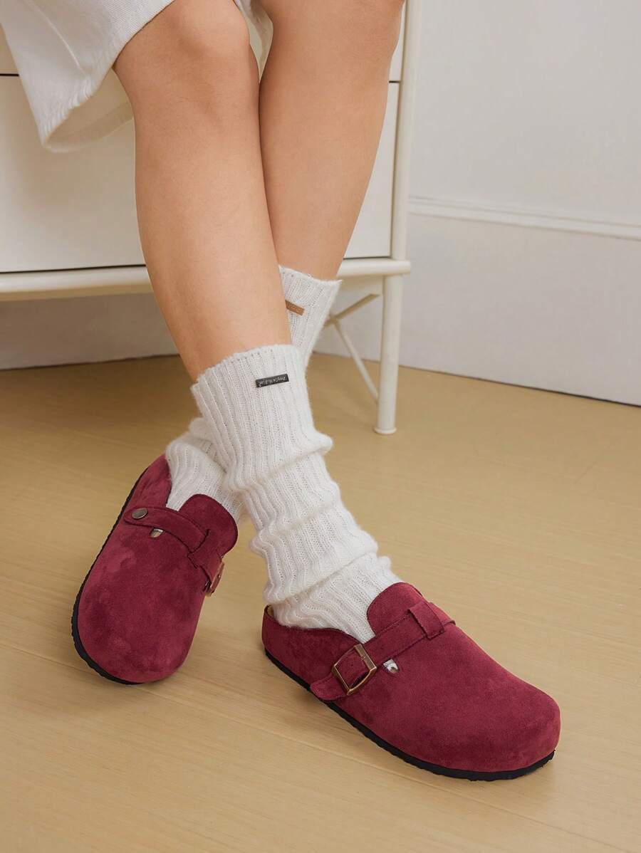 Solecia Women's Spring/Autumn New Fashion Thick Sole Mules Slip-On Closed Toe Loafers - Burgundy - View 1