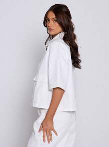 MUSERA Top d'été à manches mi-longues, col boutonné, coupe ample en jean. Idéal pour les festivals, les concerts, le style western, la rentrée, le bureau, le travail, le streetwear. Blanc, automne, printemps, décontracté, chic, bureau. - Blanc - Voir 3