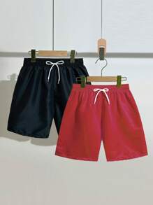 Youth (Boy) Swimsuit Teen Boys Swimwear Casual Sports Black And Red Two Pieces Set Clean Beach Pants With Rope Suitable For Vacation Suitable For Summer