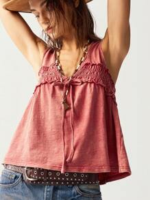 Bohemela Camiseta de tirantes de punto de ajuste ceñido y cuello en V de unicolor para mujer