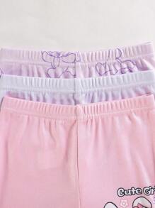 3pcs/Set Young Girl Cute Rabbit Ear Cartoon Print Short Leggings - Multicolor - View 5