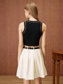 HARRY POTTER X SHEIN Women's Casual Summer College Style Badge Hot Stamping Round Neck Black Slim Vest