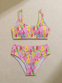 SHEIN Floral Print Bikini Set, Holiday Style - Random Print - Multicolor - View 3
