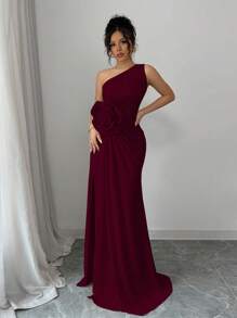 Rafferiza Vestido de mujer con escote asimétrico y bordado floral 3D