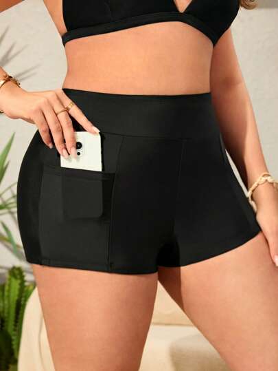 SHEIN Swim 大码纯色时尚泳裤，适合夏季