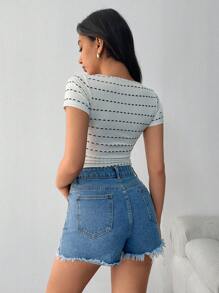 RueChic Damen Multipack Weich Gestreift Rundhals Lässig Passform T-Shirt