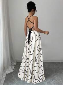 Elenzga 女式露背交叉肩带波尔卡圆点印花连衣裙 - 白色 - 查看 3