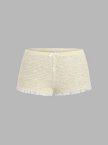 Sweetra Quần short thường ngày xếp ly mini thắt nơ eo thấp phong cách ballet Mỹ cổ điển - Màu vàng - Xem 1