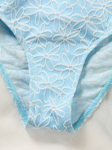 Tween Girls 2pcs Jacquard Bikini Set, Beach Vacation Kids Swimming ,Kids Beachwear - Blue - View 7