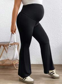 SHEIN 孕妇休闲可调节腰部纯色喇叭裤