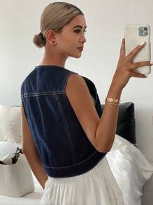 DAZY Nuovo gilet di jeans da donna per festival musicali estivi, abbigliamento autunnale