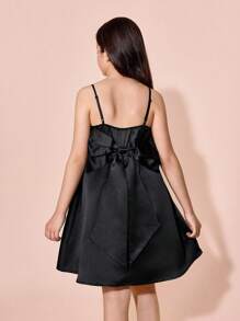 Elegant Black Bowknot Cami Dress For Tween Girl - Apricot - View 3