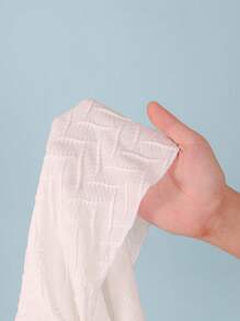 SHEIN 少女三件套罗纹针织纹理白色吊带背心、游泳短裤和裹身裙、度假泳衣