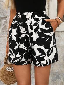 EMERY ROSE Quần Short Thường Ngày Colorblock Cho Nữ, Thời Trang Cho Mùa Hè - Đen và trắng - Xem 1