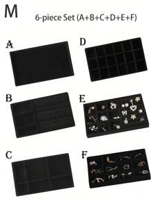 天鹅绒珠宝托盘，大容量珠宝收纳盒，带独立隔层，可堆叠珠宝展示架，可放置耳环、项链、手镯、戒指、发夹、发带等。 - 黑色 - 查看 15