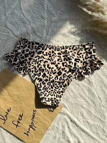 1pc Leopard Print Ruffled High-Cut Sexy Ladies Bikini Bottom - Multicolor - View 5