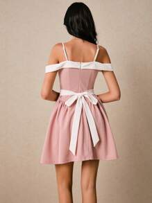 Poéselle 女士夏季纯色无袖短款连衣裙，时尚 - 粉色 - 查看 3