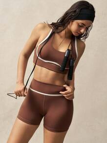 VARSITIE Contrast Binding Edge Hollow Out Spaghetti Straps Backless Cropped Sporty Tank Top