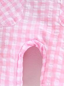 SHEIN Playful Pals Bộ đồ liền thân kẻ caro thường ngày cho bé gái, mùa hè - Hồng - Xem 5