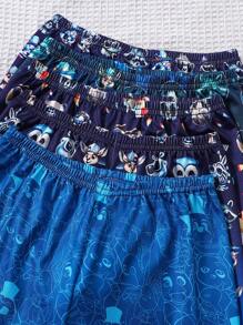 5pcs/Set Toddler Boys Minimalist Cartoon Animal Print Round Neck Short Sleeve T-Shirt And Shorts Pajama Sets - Multicolor - View 4