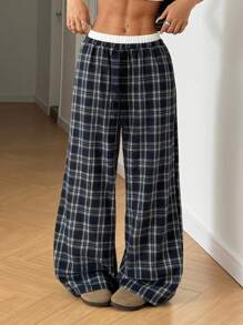 SHEIN Tween 女童休闲格纹印花直筒裤，返校季 - 灰色 - 查看 6