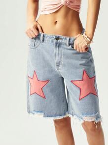 Bohemela BOHO Cowgirl Outfit Star Print Raw Hem Bermuda Shorts