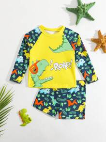 Baby Boy Beach Dinosaur Print Swimsuit Set - Green - View 1