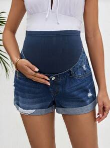 SHEIN Gestrickte Umstandsshorts mit Bauchstützrolle und aufgerolltem Saum für schwangere Frauen, Strandoutfits für Umstandsmode, Sommer-/Sommeroutfits für Frauen, geeignet für Partys, Urlaube, Dates, Valentinstag, Nachmittagstee, geeignet für Sommer, Frühjahr-Sommer-Strandoutfits, Modekleidung, Muttertag/Mama/Mutter/Muttis Tag/Mami/Mutti Geschenk