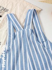 Toddler Boys' Sleeveless Vertical Striped Bib Shorts, Light Blue - Blue - View 6