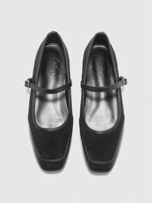 CUCCOO BIZCHIC Elegant Black Simple Square Toe Flat Shoes, Casual Minimalist Comfortable Slip-On Flats For Women, Suitable For Office, Commute, Formal Occasions For Christmas Spring Shoes - Black - View 2