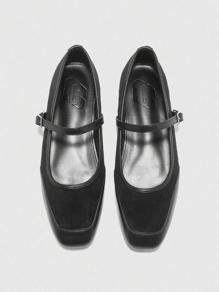 CUCCOO BIZCHIC Elegant Black Simple Square Toe Flat Shoes, Casual Minimalist Comfortable Slip-On Flats For Women, Suitable For Office, Commute, Formal Occasions For Christmas Spring Shoes