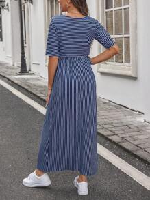 SHEIN 孕妇及哺乳条纹圆领短袖休闲连衣裙