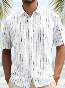 Manfinity VCAY Herren Lässig Hemd mit gewebtem Streifenmuster, Kurzarm