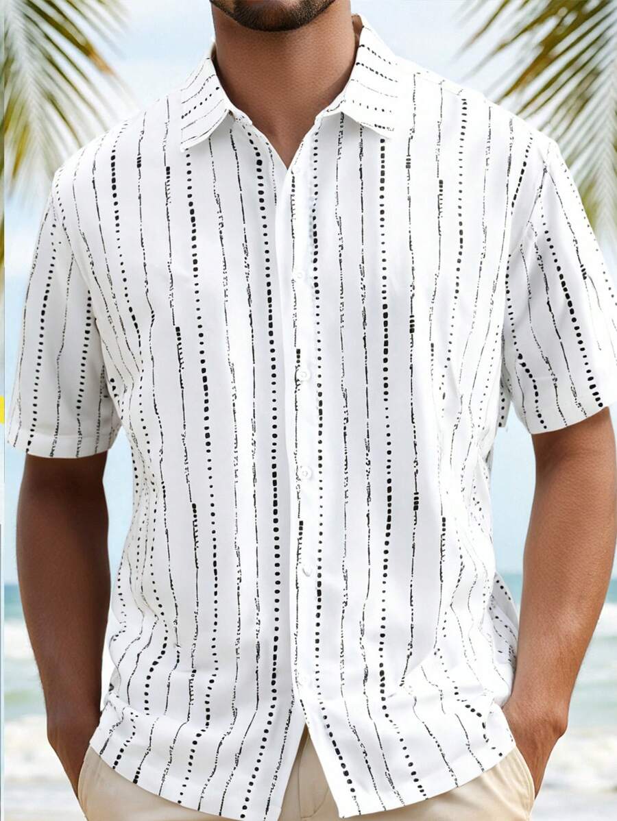 Manfinity VCAY Herren Lässig Hemd mit gewebtem Streifenmuster, Kurzarm