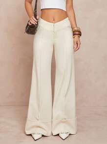 Lumalex Pantalones largos acampanados con talle en V para mujeres