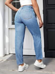 SHEIN Unity 女士牛仔长裤，夏季时尚 - 淺色水洗藍 - 查看 2