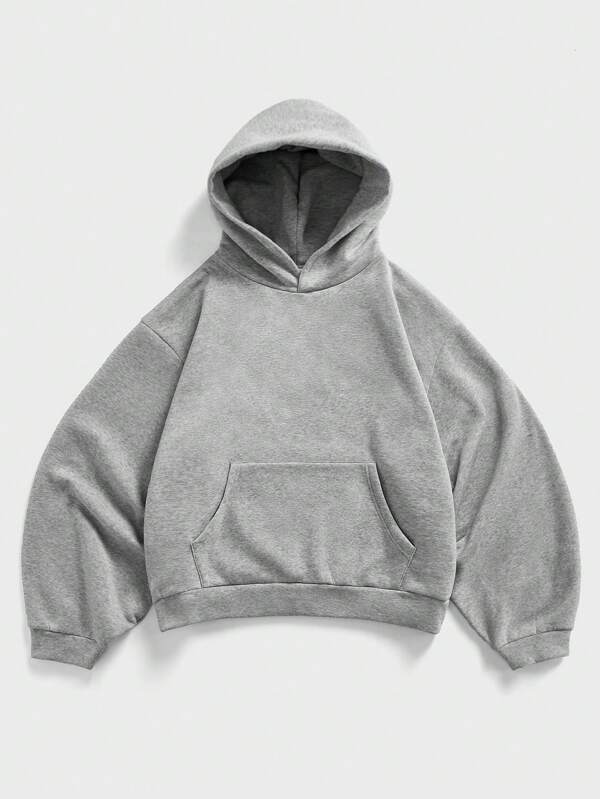SHEIN Forever 21 Men's Loose Casual Light Grey Hooded Pullover Sweatshirt With Curved Extra Loose Sleeves