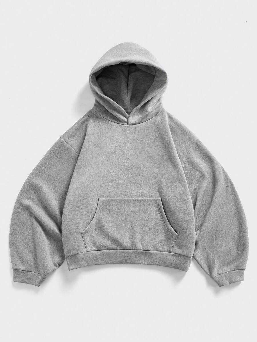 SHEIN Forever 21 Men Loose Casual Light Grey Hooded Sweatshirt With Curved Extra Loose Sleeves, Fall - Grey - View 1