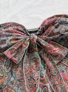 Soleia 女士度假针织佩斯利印花抹胸，系带短款上衣，适合派对、音乐节、约会、夏季 - 彩色 - 查看 4