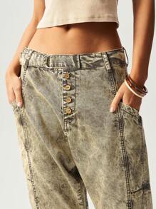 Bohemela Women Distressed Low Rise Tapered Leg Jeans - Army Green - View 1