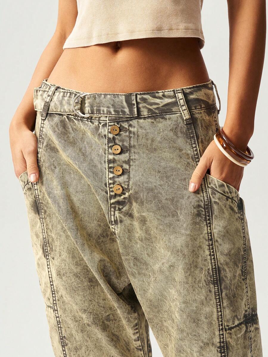 Bohemela Women Distressed Low Rise Tapered Leg Jeans - Army Green - View 1