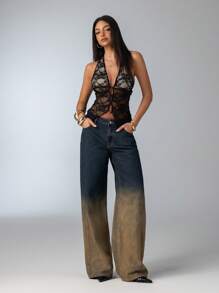 Aloruh Quần Jeans Nữ Lưng Thấp Rộng Rãi Ombre - Rửa nhẹ - Xem 2