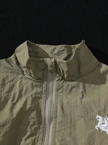 Young Boy Summer Korean Style Short Sleeve Set With Zip-Up Jacket And Matching Shorts, 2 Pieces Sportswear Outfit