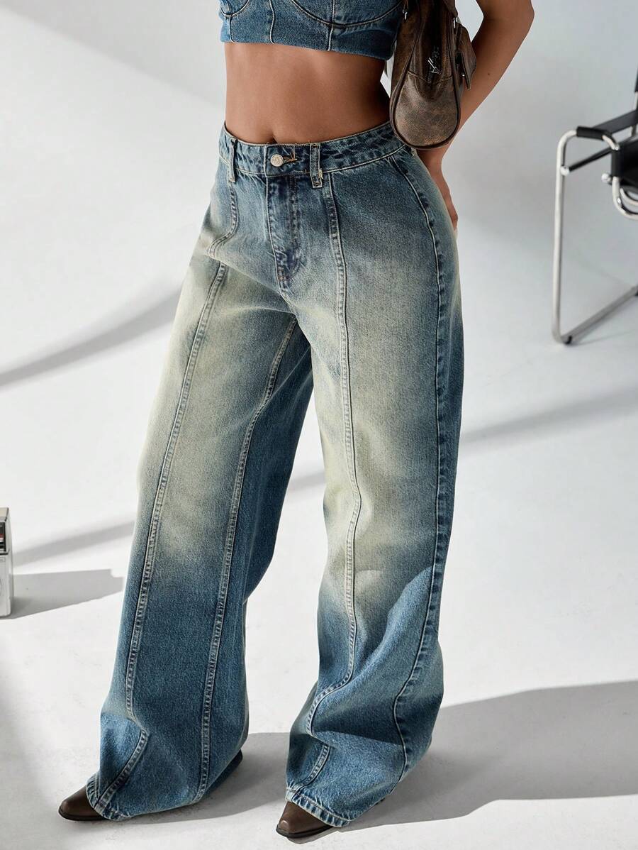 SHEIN Cottnline High Rise Light Blue Women Jeans, Fashionable For Summer - Light Wash - View 1