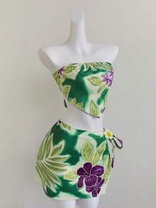 SHEIN Unity Conjunto de Top Bandeau e Mini Saia com Estampa Floral de Férias de Verão