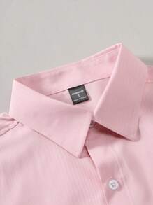 Calvornis Men's Plain Short Sleeve Single-Breasted Casual Shirt - Baby Pink - View 4
