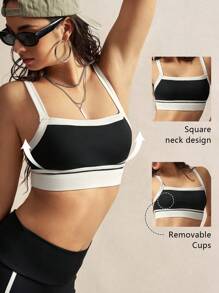 VARSITIE Top sportivo corto di moda con patchwork a colori contrastanti